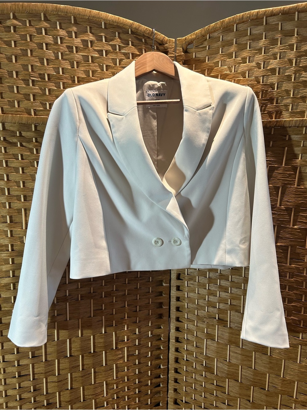 Ivory Cropped Double Breasted Blazer Petite L Lined Stretch Workwear